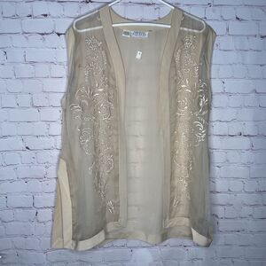 VTG NWT Express Women's 100% Silk Beaded Open Front Vest Cardigan Size M Rare